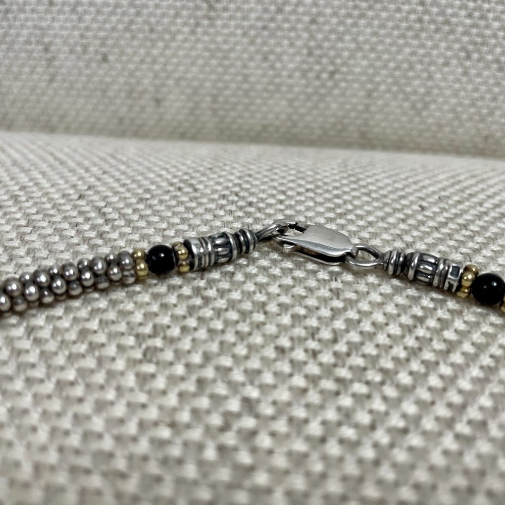 Authentic Lagos Caviar Sterling Silver & 18K Yellow Gold Black Onyx Necklace - Picture 3 of 9